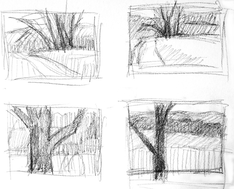 Four gray tonal thumbnail sketches