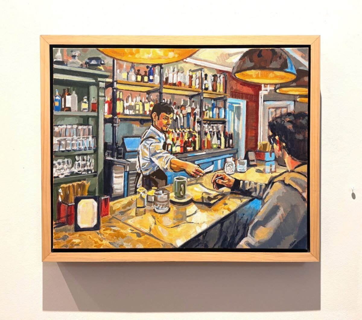 "Tab for Two, Under the Moon" acrylic painting by Francisco Silva