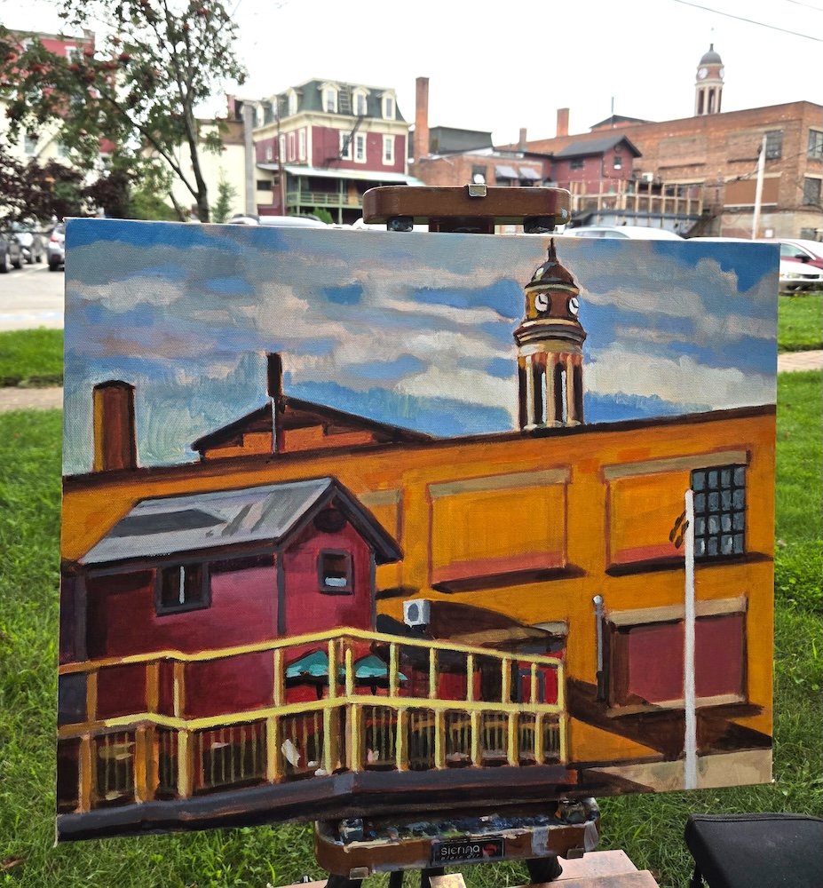 ong Purple Shadows, Church Street, an acrylic painting by aritst Francisco Silva