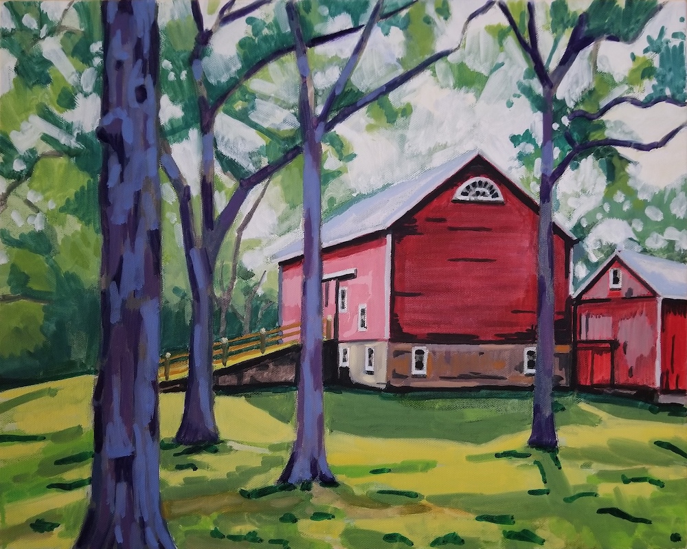 Red Bard With Purple Trees, an oil painting by aritst Francisco Silva