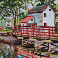 Calm at the Canal Lock, a plein air oil painting by artist Francisco Silva